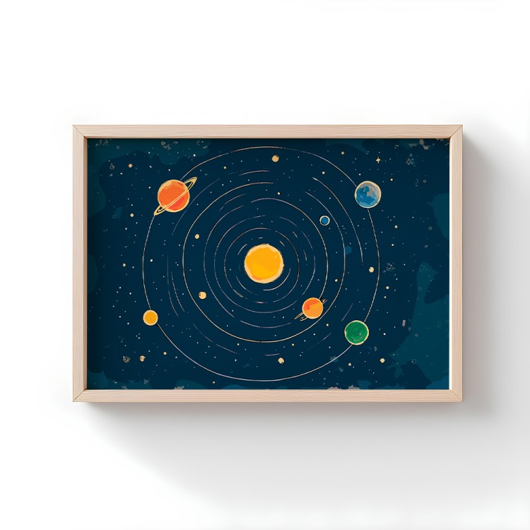 plakat układ słoneczny w drewnianej ramce