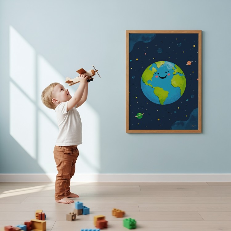 plakat uśmiechnięta ziemia w pokoju dziecka