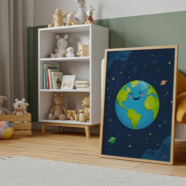 plakat uśmiechnięta ziemia w drewnianej ramie