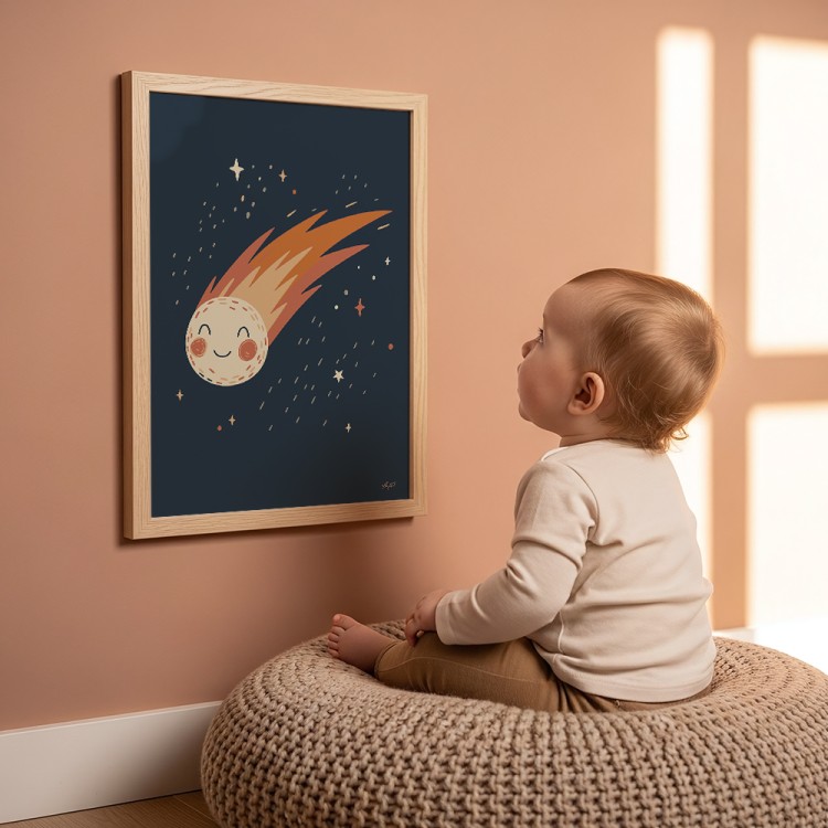 plakat wesoła kometa w drewnianej ramie