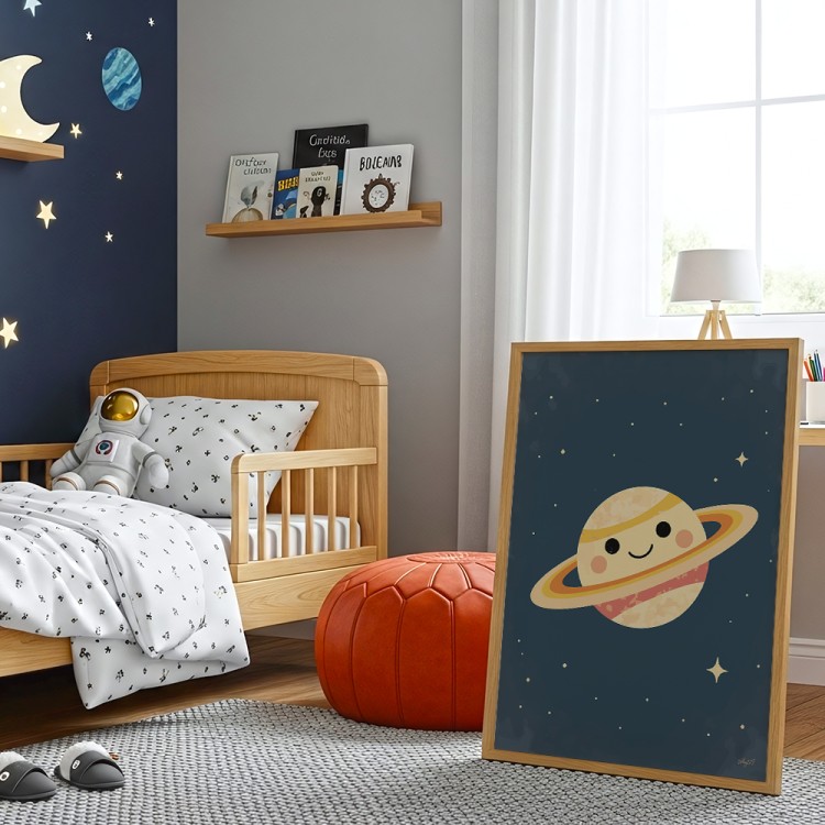 plakat uśmiechnięty saturn w pokoju chłopca