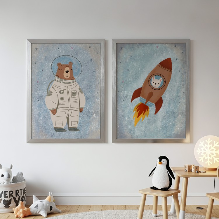 galeria plakatów kosmiczna przygoda w ramach aluminiowych w pokoju dziecka