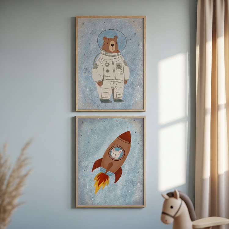 galeria plakatów kosmiczna przygoda w ramach drewnianych