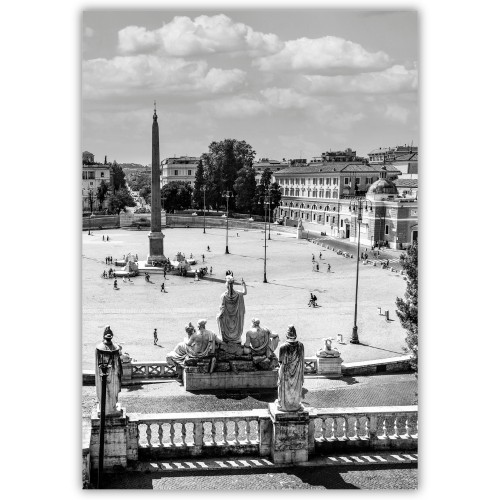 plakat rzym piazza del popolo w czerni i bieli