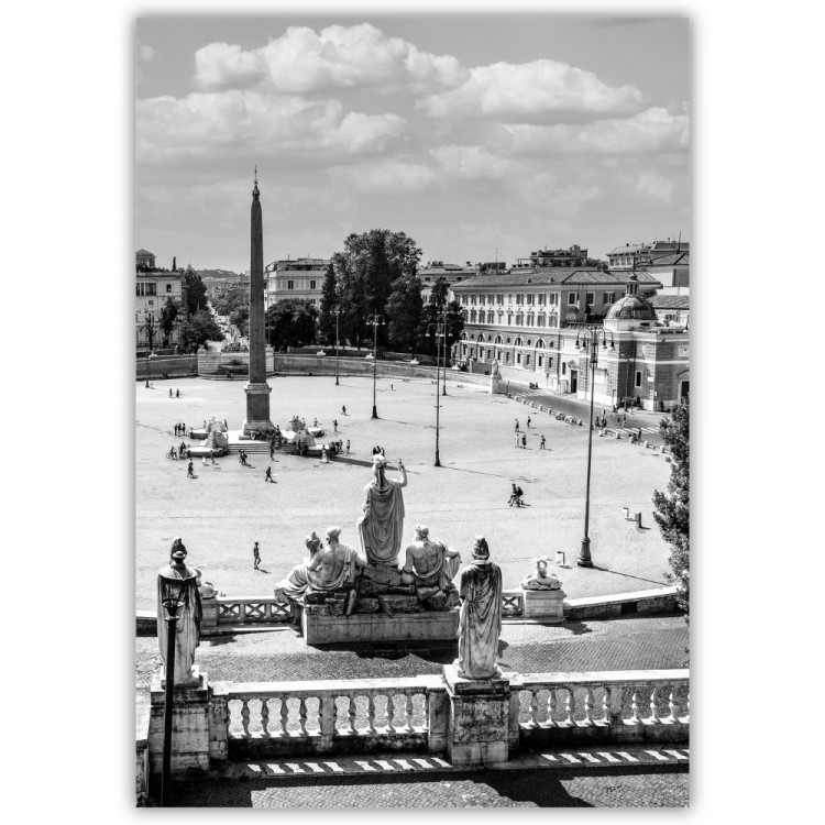 plakat rzym piazza del popolo w czerni i bieli