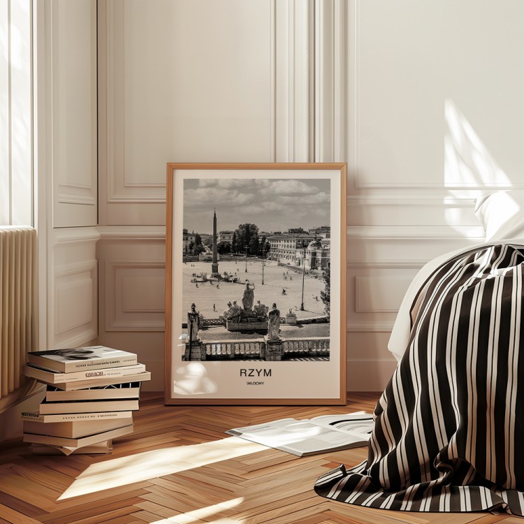 plakat rzym włochy piazza del popolo w drewnianej ramie w sypialni