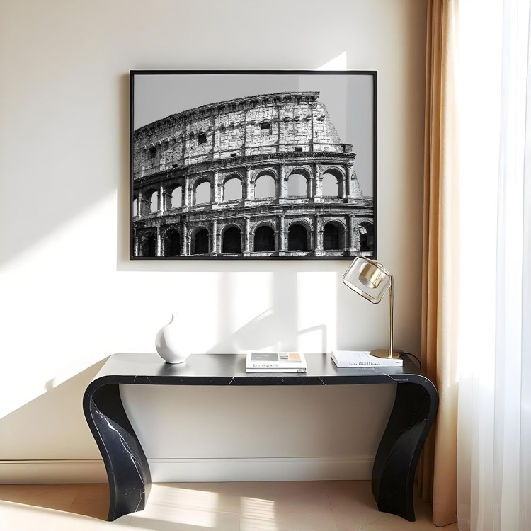 plakat rzym koloseum w czerni i bieli w salonie