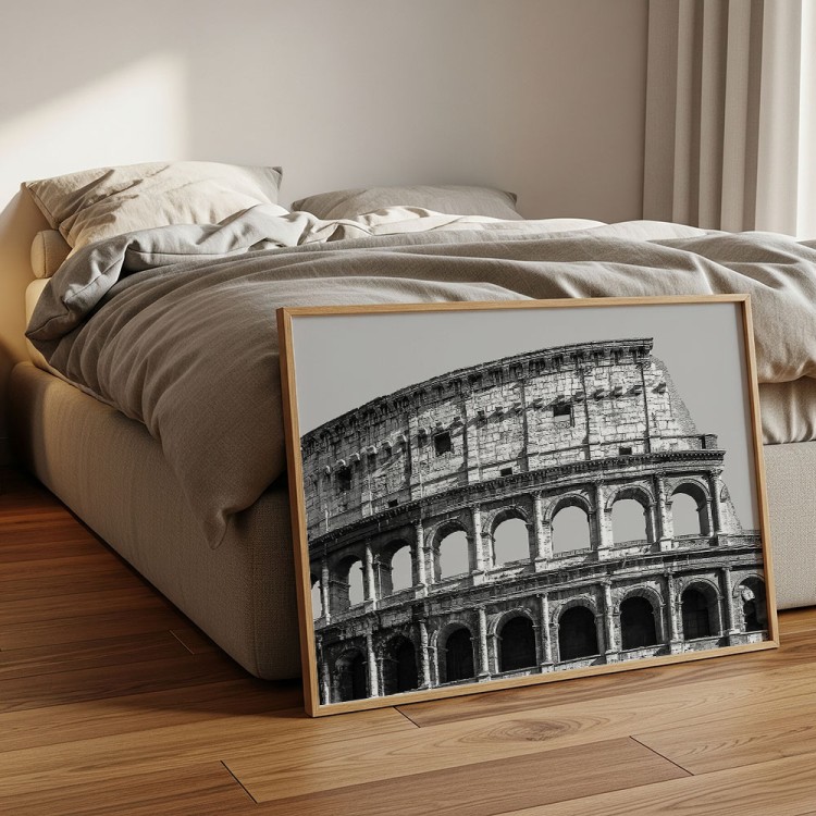 plakat rzym koloseum w czerni i bieli w sypialni