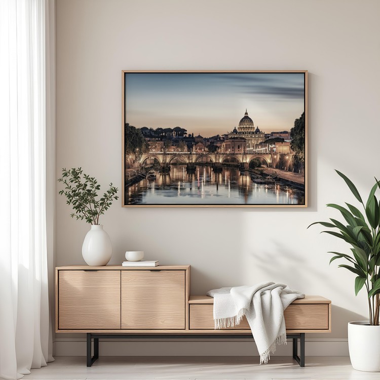 plakat rzym wieczór nad tybrem w drewnianej ramie nad komodą