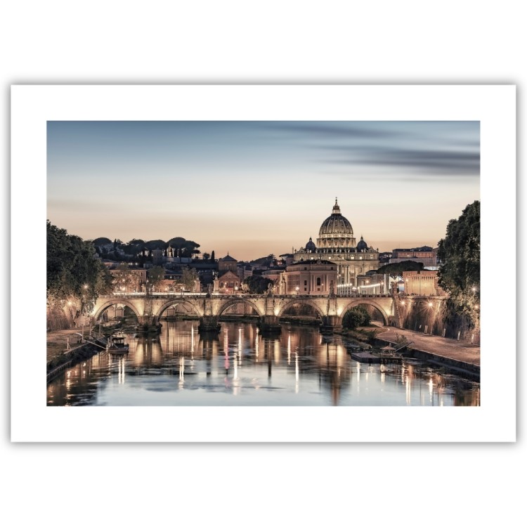 plakat rzym wieczór nad tybrem z białym obramowaniem