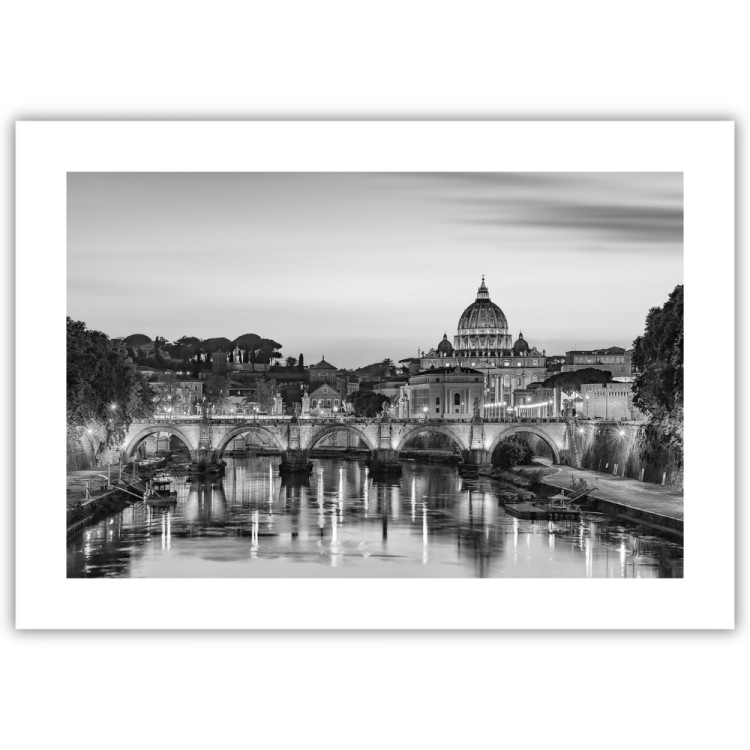 plakat rzym noc nad tybrem z białym obramowaniem