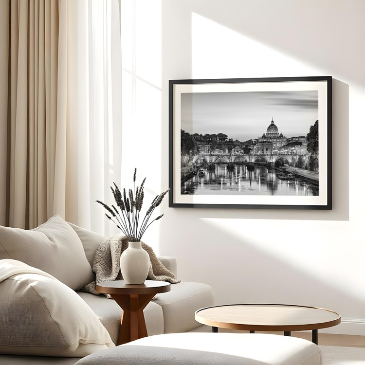 plakat rzym noc nad tybrem z białym obramowaniem w salonie