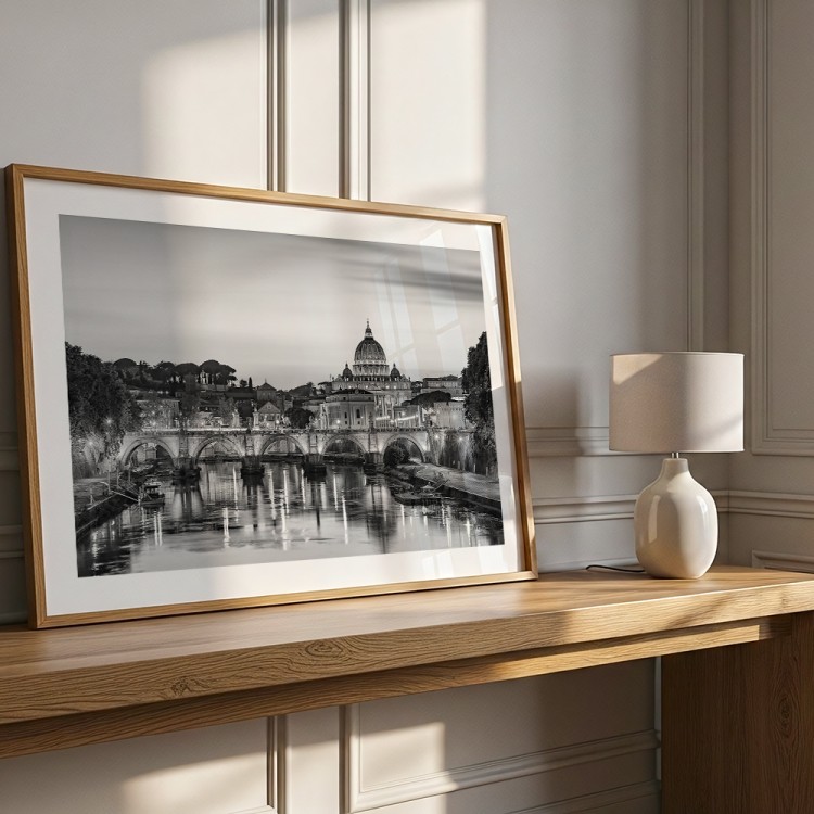 plakat rzym noc nad tybrem z białym obramowaniem na komodzie