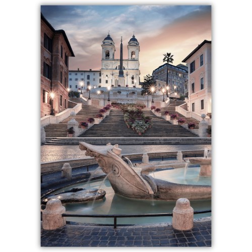 plakat rzym schody hiszpańskie wieczorem