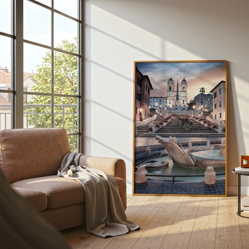 plakat rzym schody hiszpańskie wieczorem w salonie