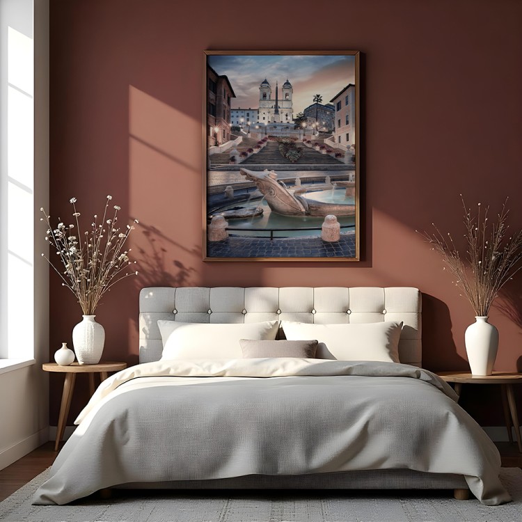 plakat rzym schody hiszpańskie wieczorem w sypialni