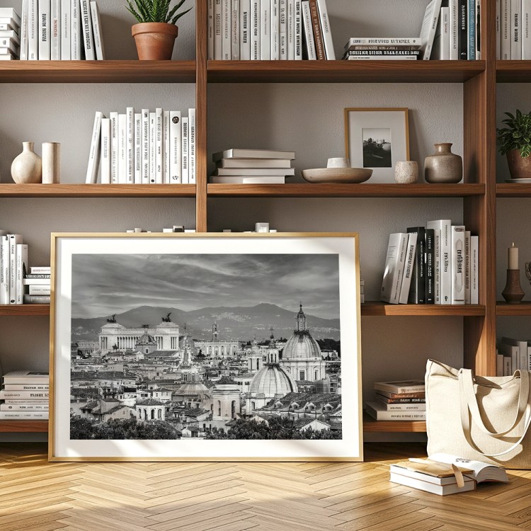 plakat rzym widok na miasto z białym obramowaniem w salonie