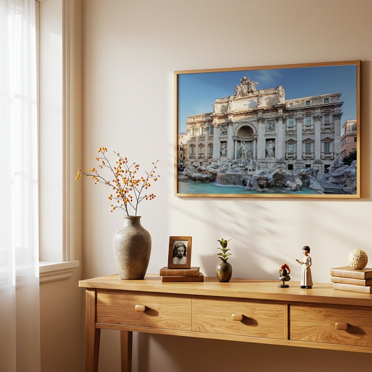 plakat rzym fontanna di trevi w drewnianej ramie nad komodą