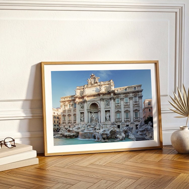 plakat rzym fontanna di trevi z białym obramowaniem dekoracja ścienna w drewnianej ramie