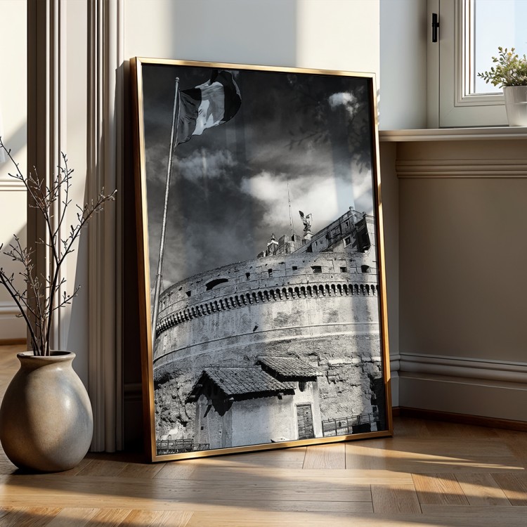 plakat rzym zamek świętego anioła w czerni i bieli w salonie