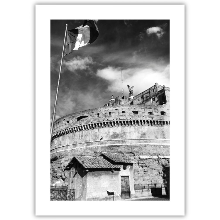 plakat rzym zamek świętego anioła w czerni i bieli z białym obramowaniem