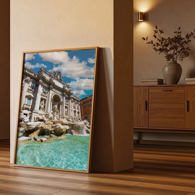 plakat rzym fontanna di trevi w słońcu w salonie w drewnianej ramie