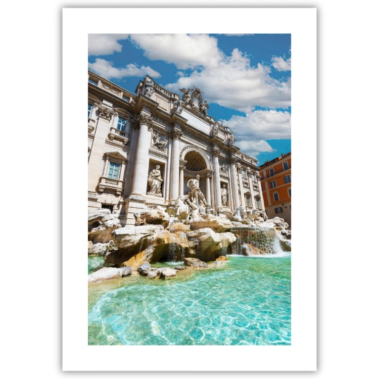 plakat rzym fontanna di trevi w słońcu z białym obramowaniem