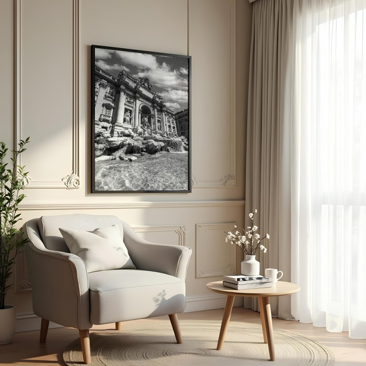 plakat rzym fontanna di trevi w czerni i bieli w salonie