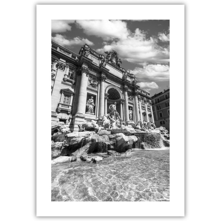 plakat rzym fontanna di trevi czarno-biała z białym obramowaniem