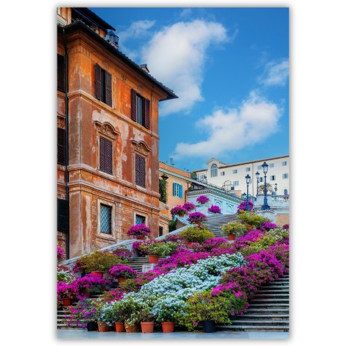plakat rzym schody hiszpańskie w kwiatach