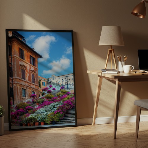 plakat rzym schody hiszpańskie w kwiatach w pokoju młodzieżowym