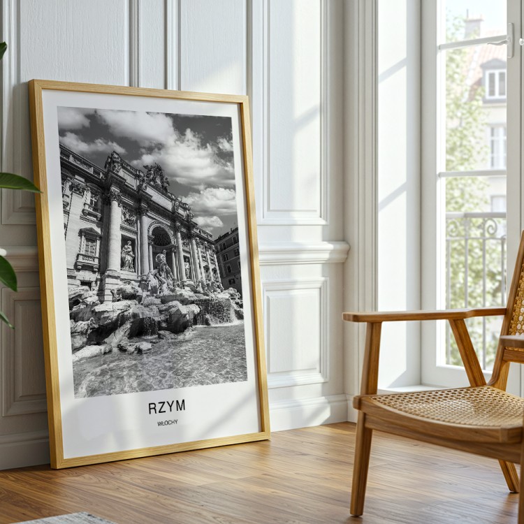 plakat rzym włochy fontanna di trevi w drewnianej ramie w salonie