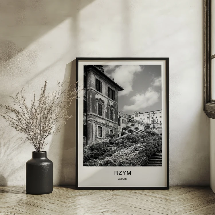 plakat rzym włochy schody hiszpańskie w czarnej ramie