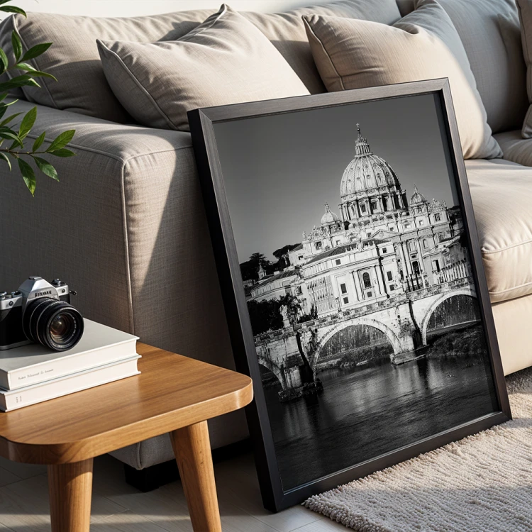 plakat rzym serce watykanu w czerni i bieli w czarnej ramie