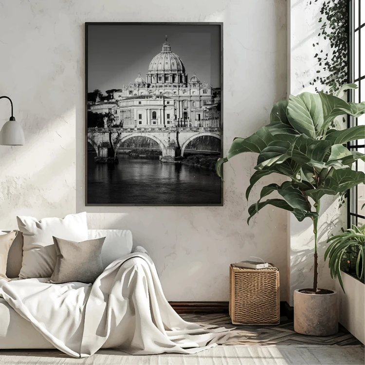 plakat rzym serce watykanu w czerni i bieli w salonie