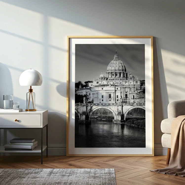 plakat rzym serce watykanu w czerni i bieli z białym obramowaniem w sypialni