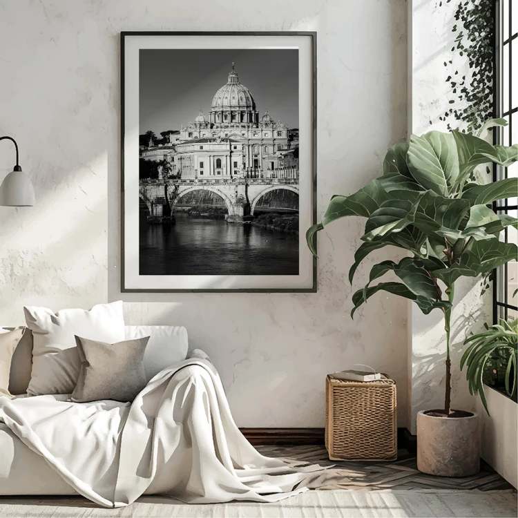 plakat rzym serce watykanu w czerni i bieli z białym obramowaniem w salonie