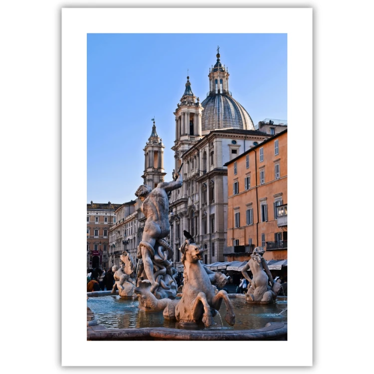 plakat rzym fontanna na piazza navona z białym obramowaniem