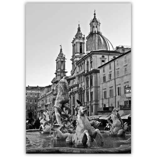 plakat rzym fontanna na piazza navona w czerni i bieli
