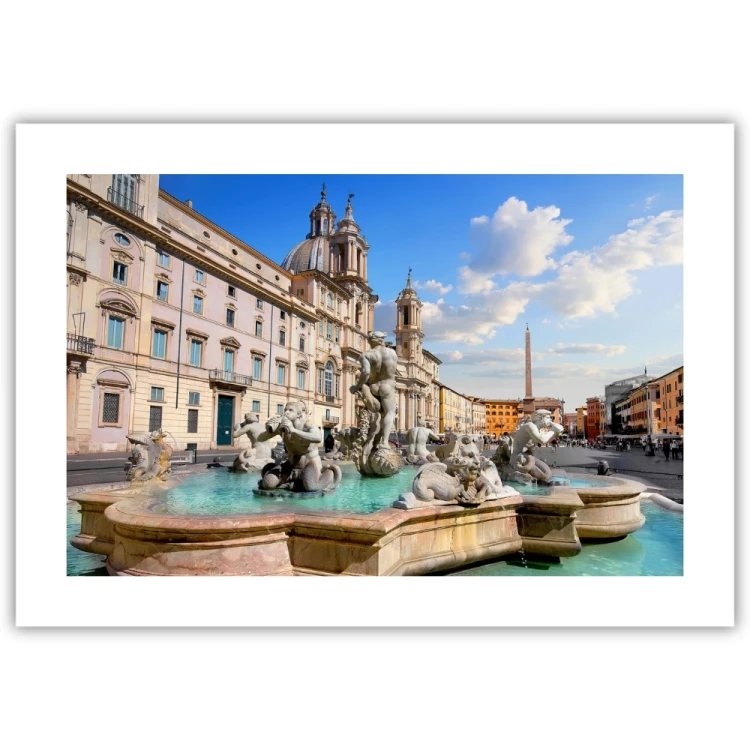 plakat rzym piazza navona z białym obramowaniem