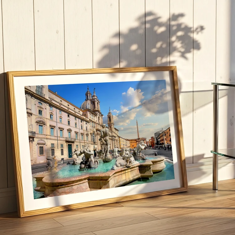 plakat rzym piazza navona z białym obramowaniem dekoracja na ścianę