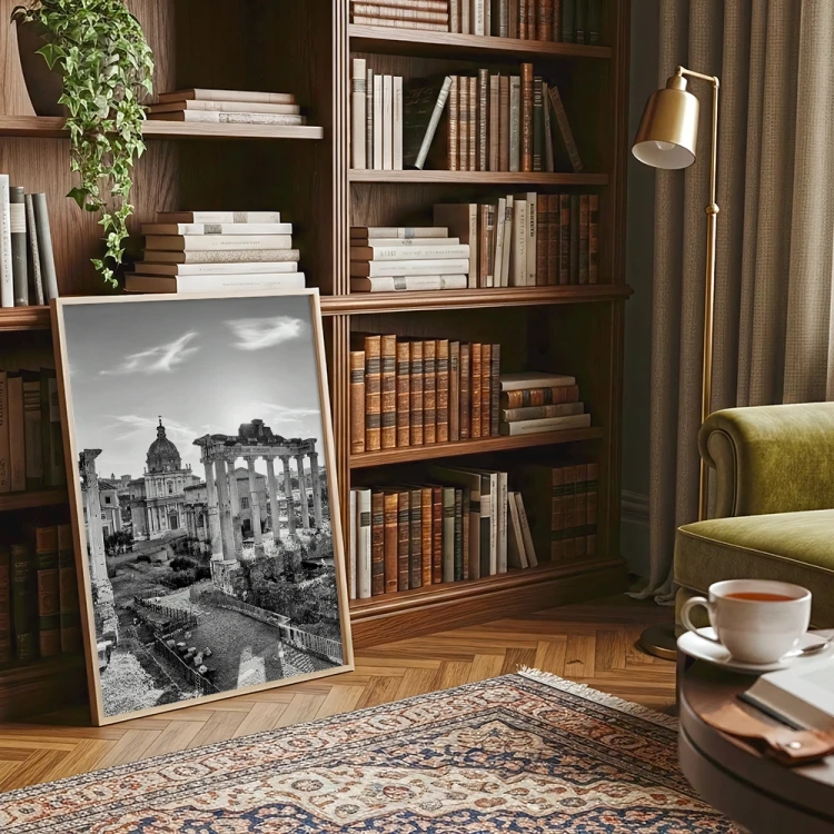 plakat rzym forum romanum w czerni i bieli w pokoju