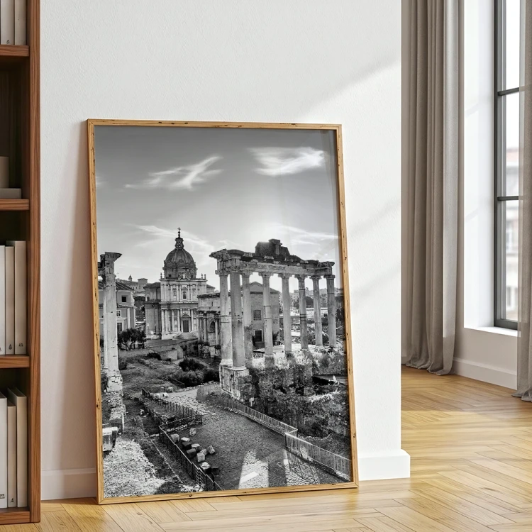 plakat rzym forum romanum w czerni i bieli w salonie