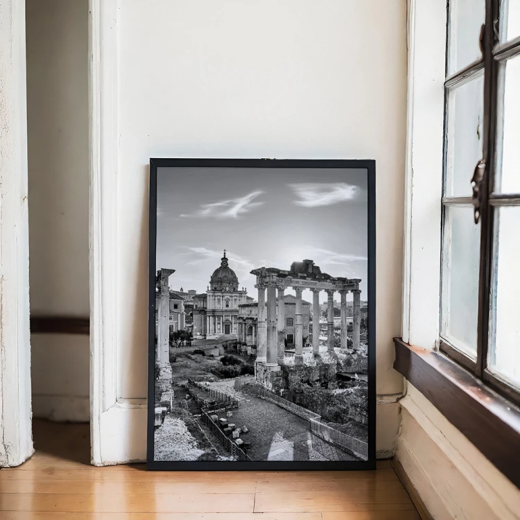 plakat rzym forum romanum w czerni i bieli w czarnej ramie