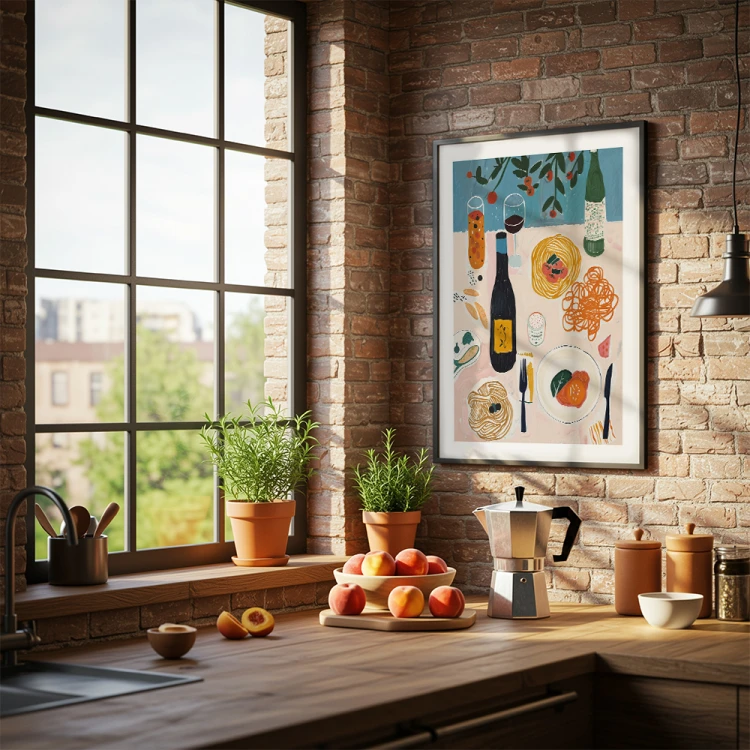 plakat italian food abstract z białym obramowaniem w kuchni