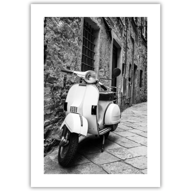 plakat stara vespa z białym obramowaniem
