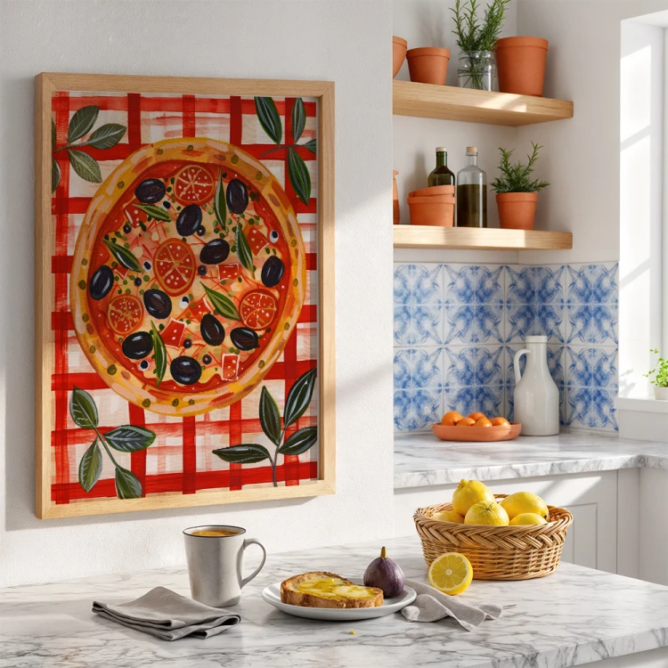 plakat pizza abstract w jasnej ramie w kuchni