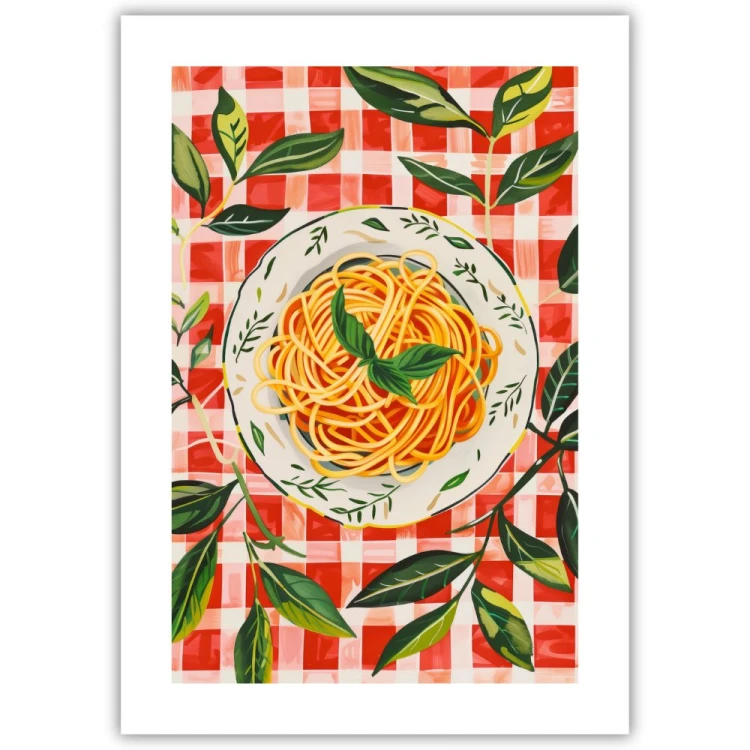 plakat spaghetti abstract z białym obramowaniem