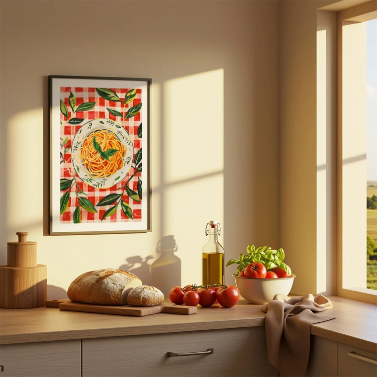 plakat spaghetti abstract z białym obramowaniem dekoracja ścienna