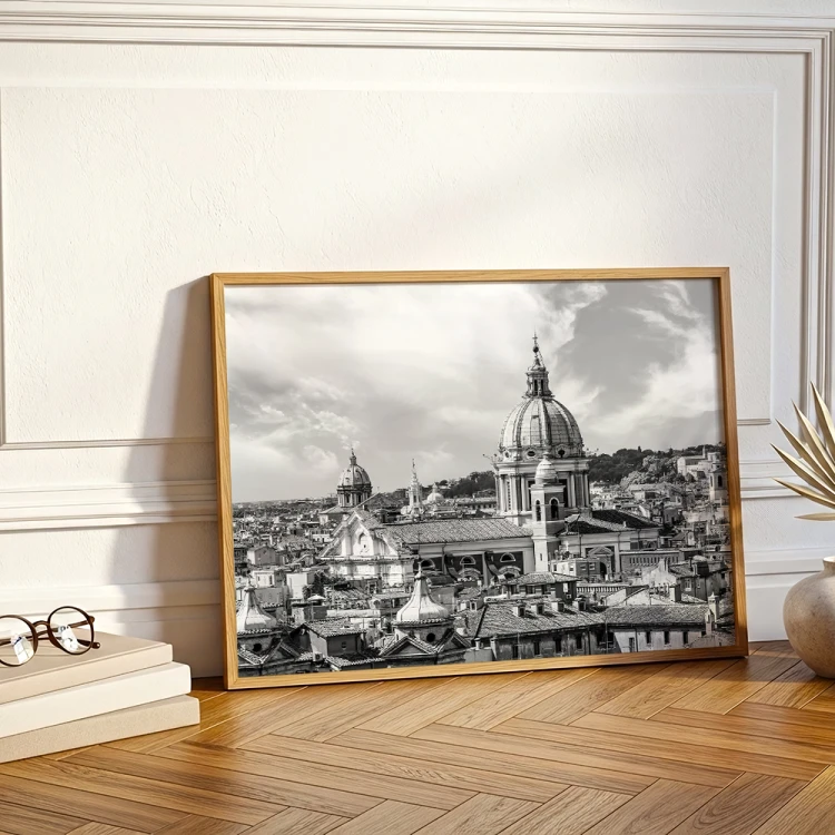 plakat rzym rzymska panorama w czerni i bieli ozdoba ścienna